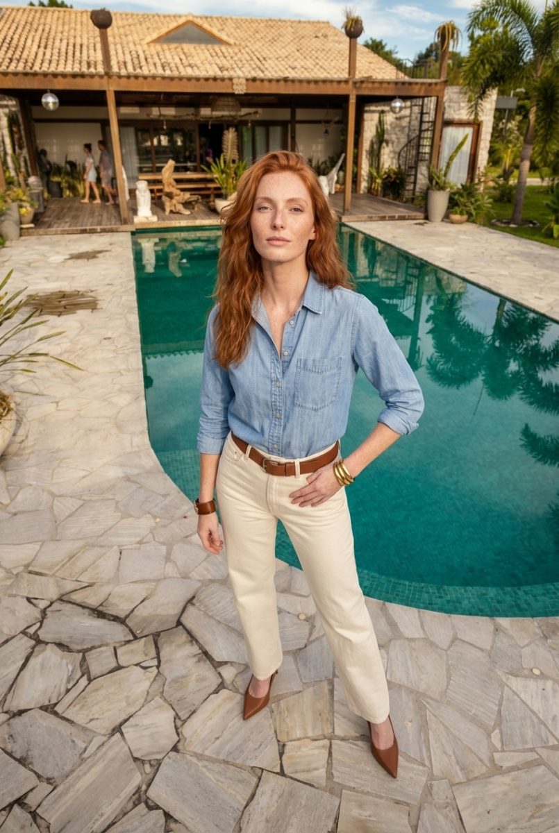 Elisabeth a bordo piscina, lo stesso scatto con angolo: dall'alto